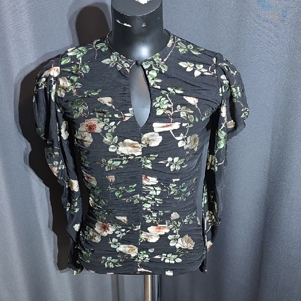 Current Air Dark Floral Keyhole Blouse S